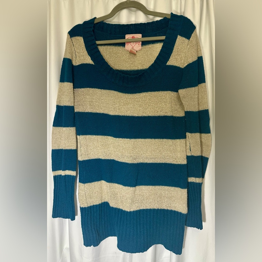 Striped Teal and Beige Women's Sweater